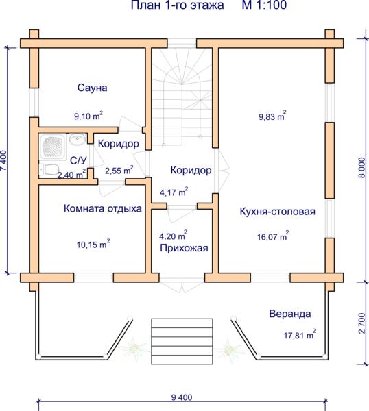 Проект дома 1 этаж 2 спальни